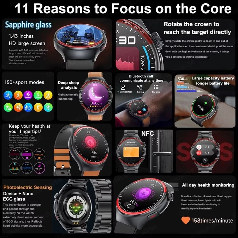 Nursing Health Laser Cure Smart Watch Blood Pressure Heart Rate Body Monitor Pro Bluetooth Call 2