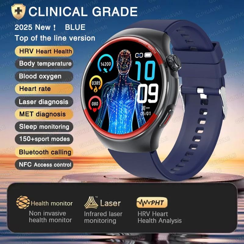 Nursing Health Laser Cure Smart Watch Blood Pressure Heart Rate Body Monitor Pro Bluetooth Call 8