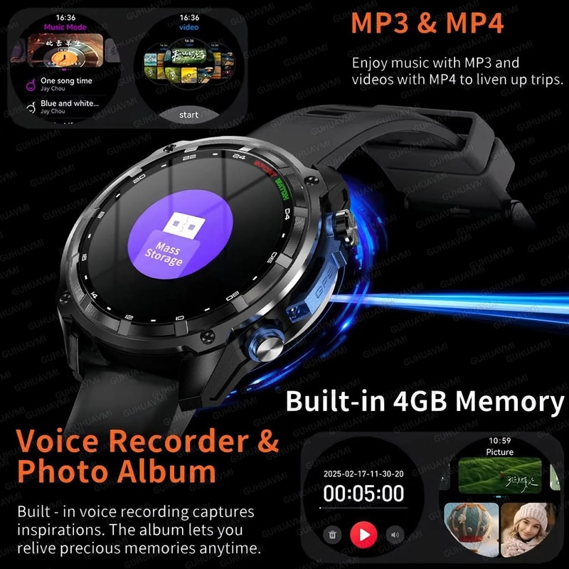 Military Smart Watch With Offline Maps 1000mAh Battery 4GB Memory GPS Media Player Pro Sport Sma 5