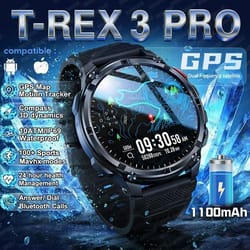 t-rex 3 pro gps smart watch – 120-day standby, 1100mah battery – rugged outdoor sport 10atm waterproof watch