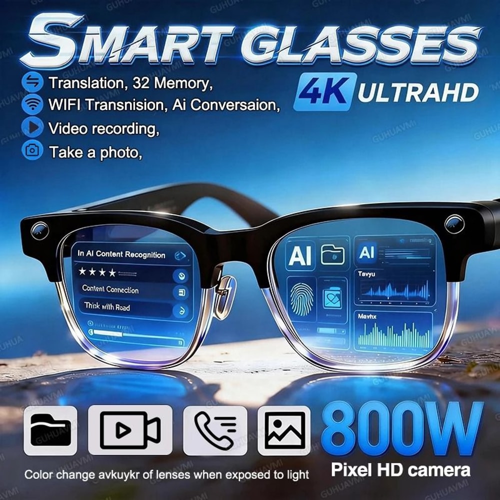 800W Pixel Camera Smart Glasses AI Photo Recognition Video Recording Smart Voice Translation Sun 1