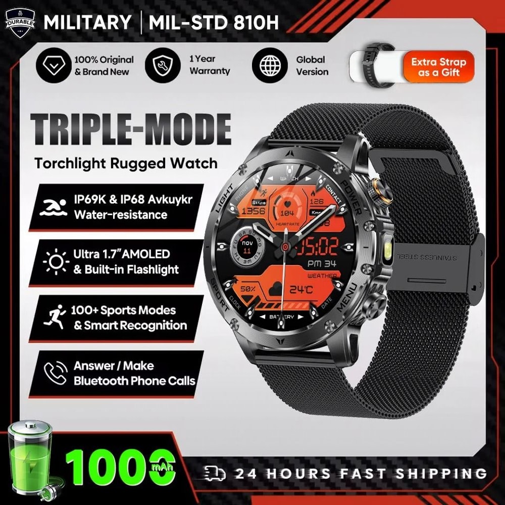 17inch AMOLED Smart Watch 1000mAh Battery GPS Pro Bluetooth Call NFC Mens Fitness Tracker 10