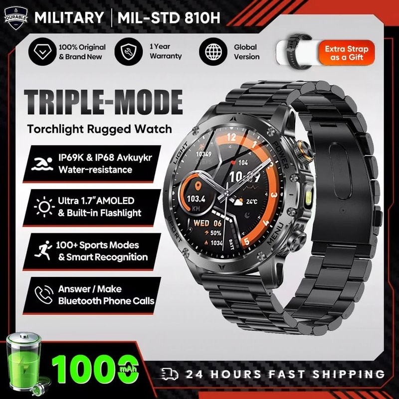 17inch AMOLED Smart Watch 1000mAh Battery GPS Pro Bluetooth Call NFC Mens Fitness Tracker 12