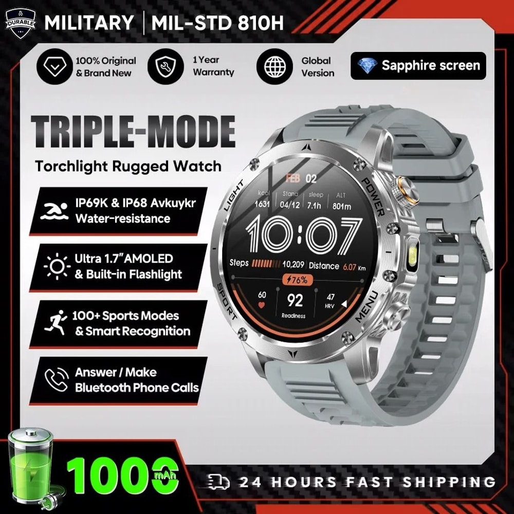 17inch AMOLED Smart Watch 1000mAh Battery GPS Pro Bluetooth Call NFC Mens Fitness Tracker 8
