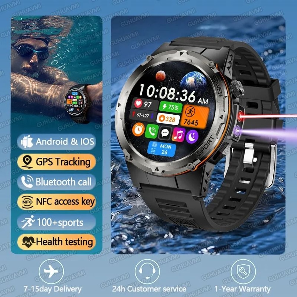 TRex 3 Military GPS Smart Watch 500mAh Battery 3ATM Waterproof UVInfrared Pro 2026 Sport Smartwa 7