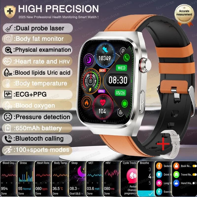 AI Laser Diagnosis Health Smart Watch ECGPPG Blood Lipids Uric Acid Pro Heart Rate BP Sports Sm
