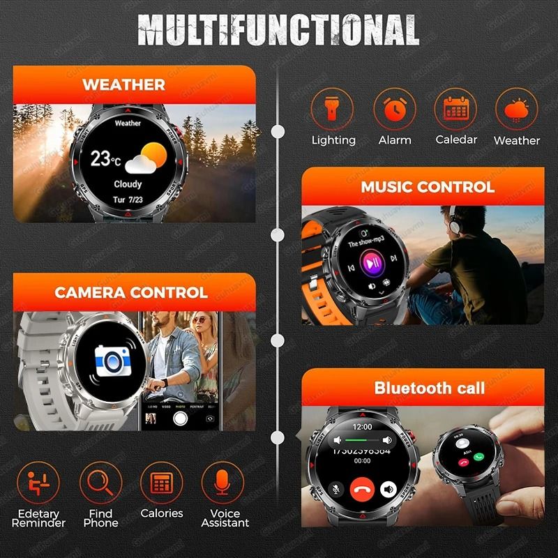 GPS Map Navigation Smart Watch AMOLED Screen 3ATM Waterproof Compass Pro Mens Womens NFC BT Cal 5