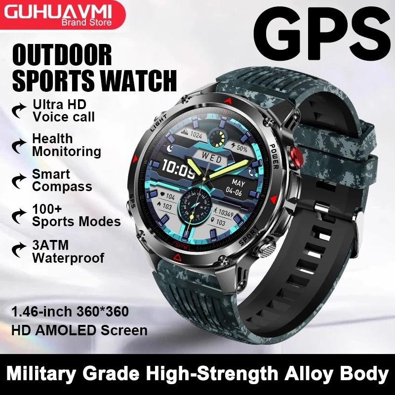 GPS Map Navigation Smart Watch AMOLED Screen 3ATM Waterproof Compass Pro Mens Womens NFC BT Cal 12