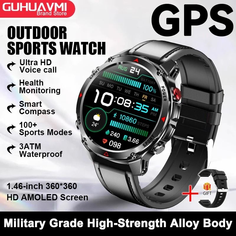 GPS Map Navigation Smart Watch AMOLED Screen 3ATM Waterproof Compass Pro Mens Womens NFC BT Cal 14