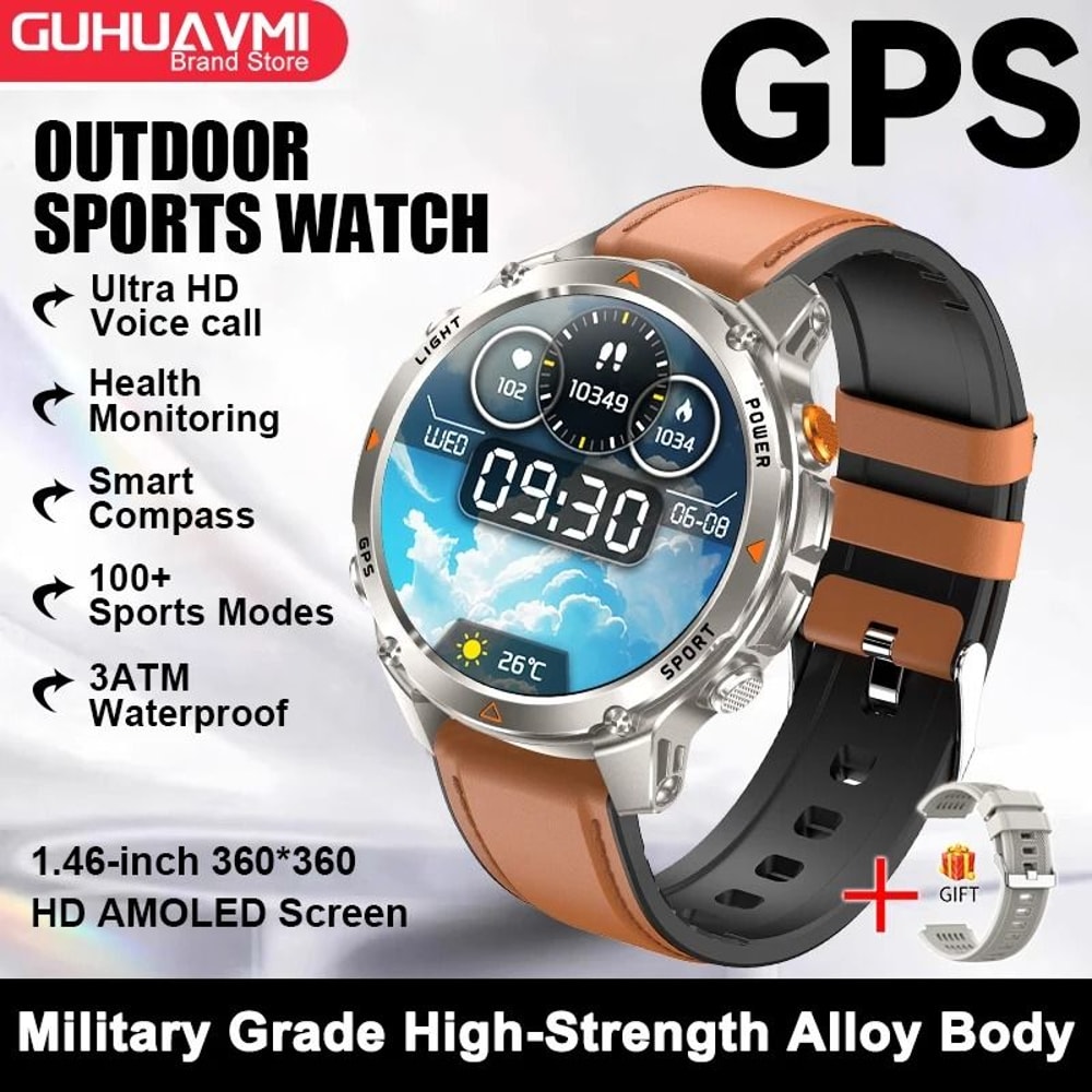 GPS Map Navigation Smart Watch AMOLED Screen 3ATM Waterproof Compass Pro Mens Womens NFC BT Cal 15