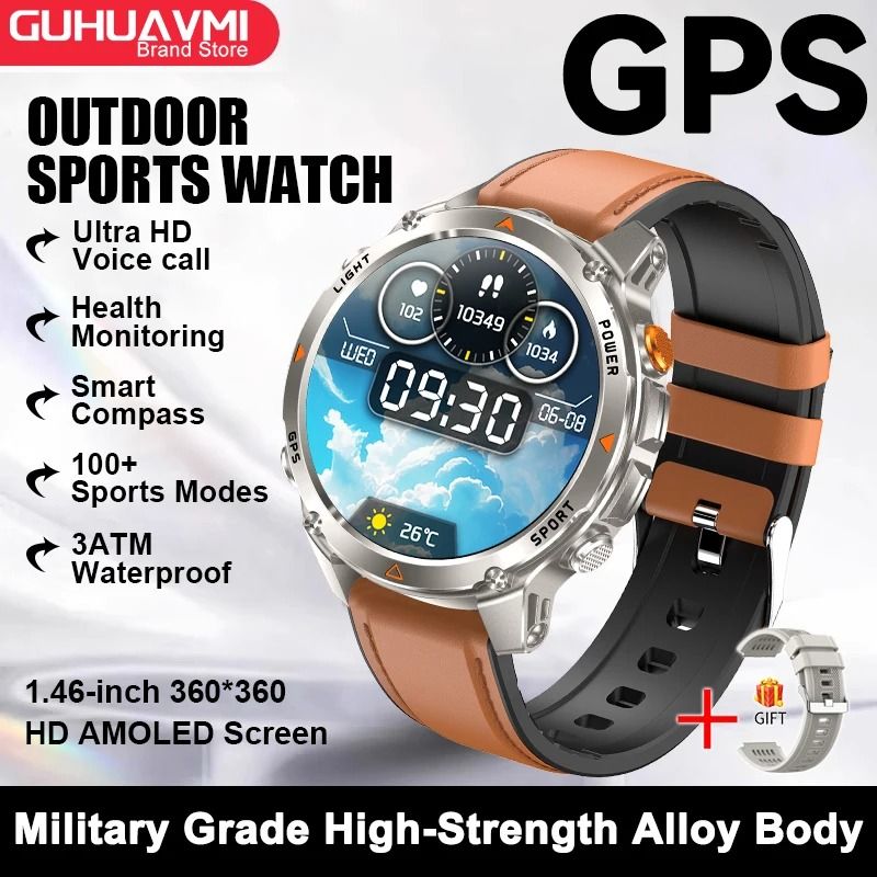 GPS Map Navigation Smart Watch AMOLED Screen 3ATM Waterproof Compass Pro Mens Womens NFC BT Cal 15