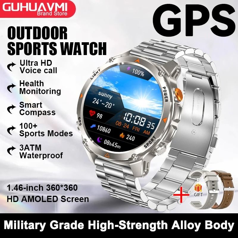 GPS Map Navigation Smart Watch AMOLED Screen 3ATM Waterproof Compass Pro Mens Womens NFC BT Cal 20