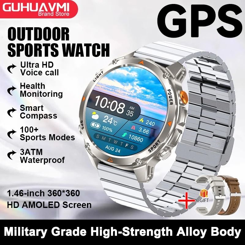 GPS Map Navigation Smart Watch AMOLED Screen 3ATM Waterproof Compass Pro Mens Womens NFC BT Cal 21