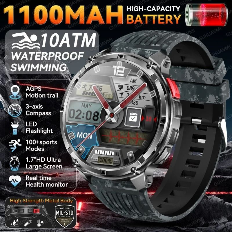 TRex 3 Pro Smart Watch 1100mAh Long Battery DualBand GPS 10ATM Military Grade Outdoor Smartwatch 12