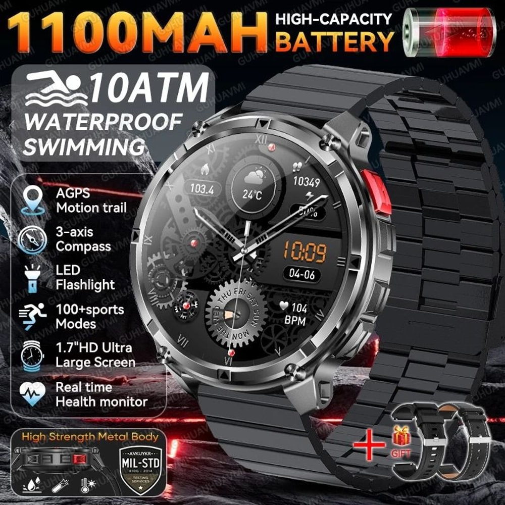 TRex 3 Pro Smart Watch 1100mAh Long Battery DualBand GPS 10ATM Military Grade Outdoor Smartwatch 20