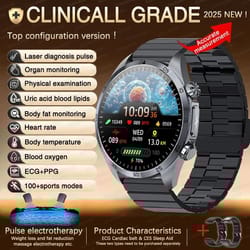 pulse ecg+ppg health smart watch – blood lipid, uric acid & bp monitor – pro mens laser care & body fat smartwatch