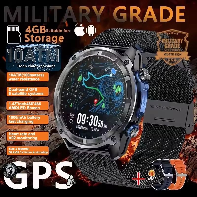 TRex 3 Pro GPS Smart Watch 1000mAh Battery 4GB Offline Maps 10ATM Military Grade Outdoor Sport W 10