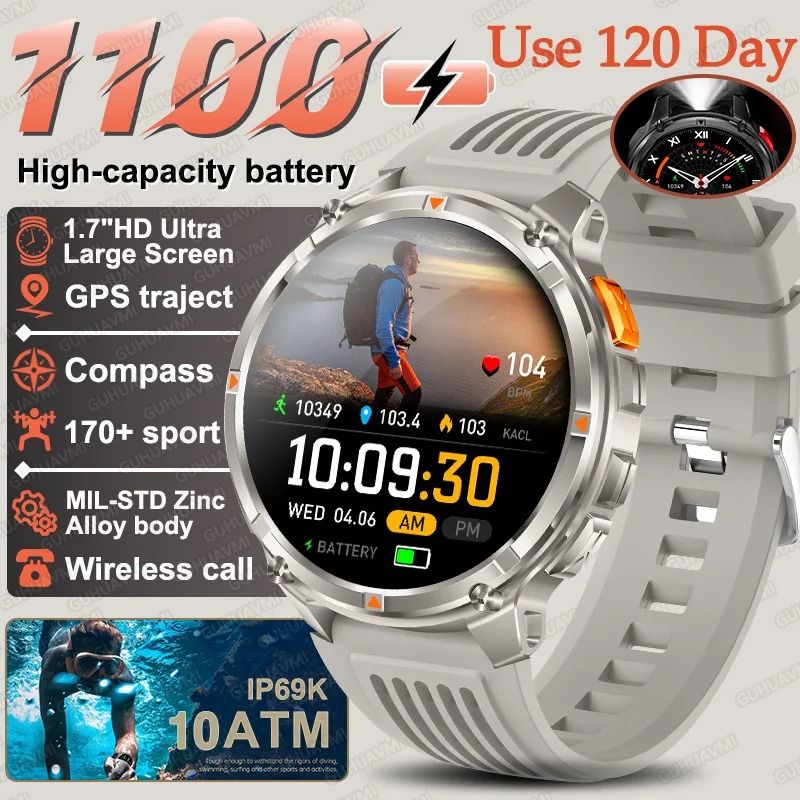 TRex 3 Pro Military Smart Watch 1100mAh ExtraLarge Battery GPS Rugged Compass Sport Swim SmartW 9