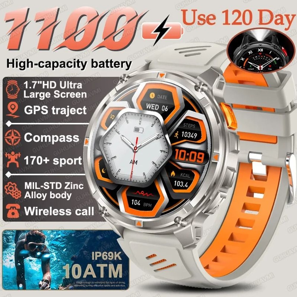 TRex 3 Pro Military Smart Watch 1100mAh ExtraLarge Battery GPS Rugged Compass Sport Swim SmartW 12