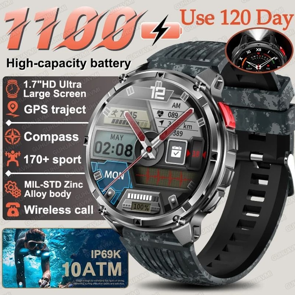 TRex 3 Pro Military Smart Watch 1100mAh ExtraLarge Battery GPS Rugged Compass Sport Swim SmartW 13