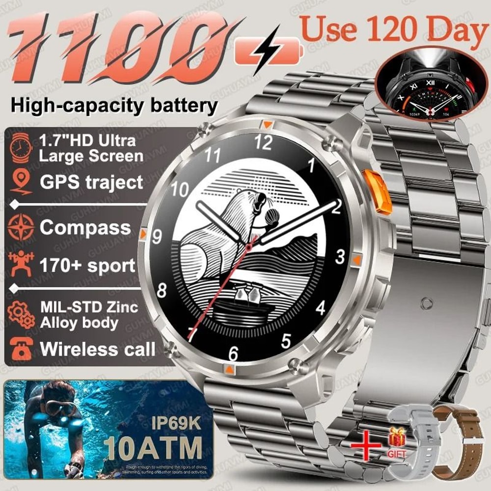 TRex 3 Pro Military Smart Watch 1100mAh ExtraLarge Battery GPS Rugged Compass Sport Swim SmartW 20