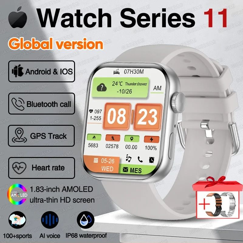 Series 11 Original Smart Watch AMOLED HD Display GPS Track Pro Bluetooth Call Waterproof Sports