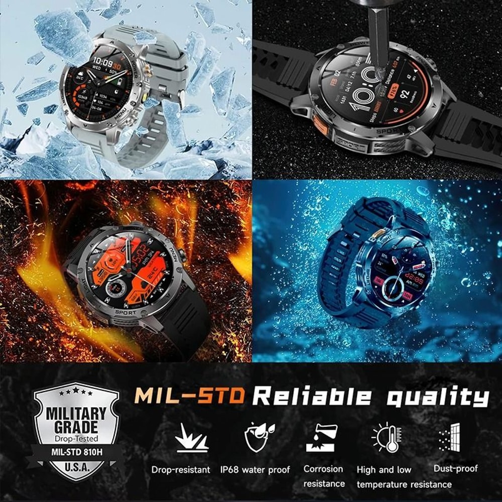 Tactical Endurance Military Smart Watch 1000mAh Battery GPS Pro AMOLED HD IP68 Waterproof Mens S 3