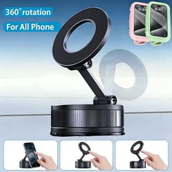 vacuum magnetic car phone holder – 360° adjustable suction cup & pocket-sized foldable magnetic mount