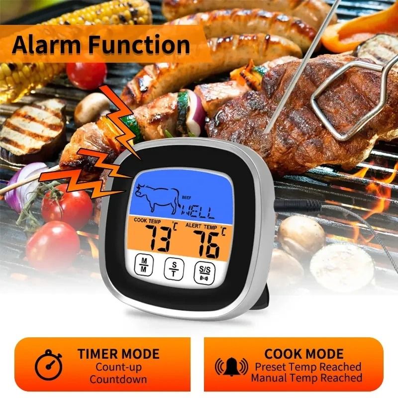 Smart Touchscreen Meat Thermometer Digital LCD Display Programmable Timer Precision Probe For Gr 1