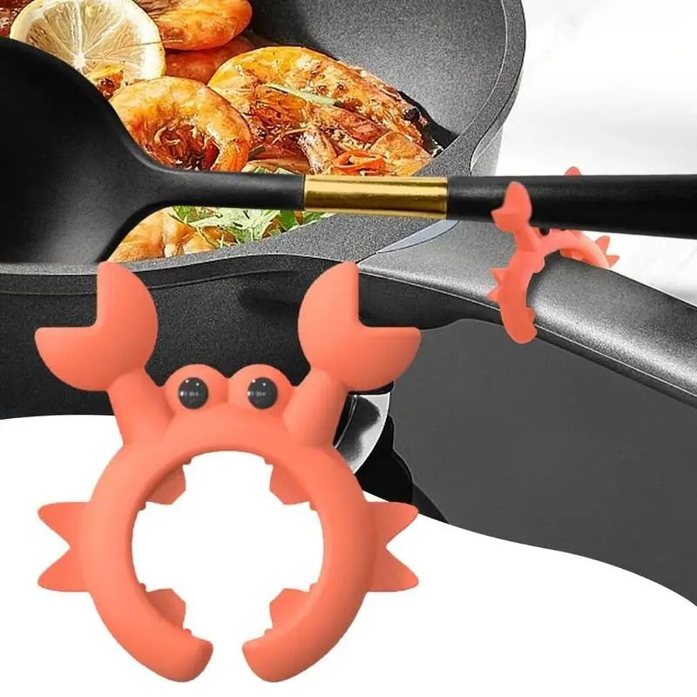 CrabShaped Silicone Utensil Rest AntiOverflow Lid Lifter Spatula Holder Professional Kitchen Gad 3