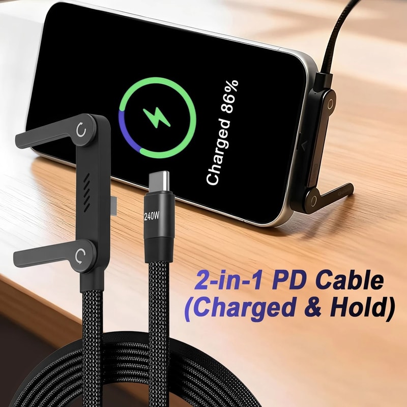 2in1 Foldable TypeC Cable Holder 240W UltraFast Charging Data Hub Integrated Mobile Phone Bracket 0