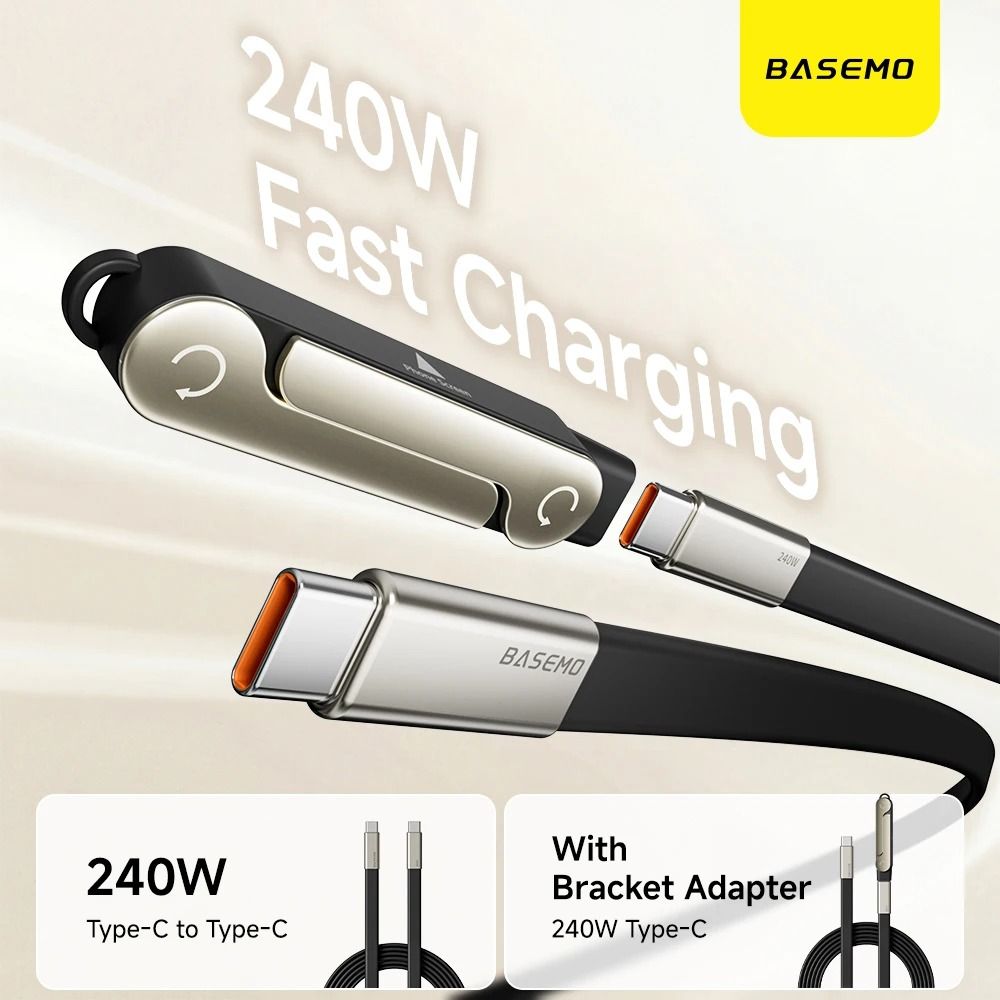 2in1 Foldable Bracket Fast Charging Cable 240W Dual TypeC Power Delivery Hub 60 In Data Sync Wire 3