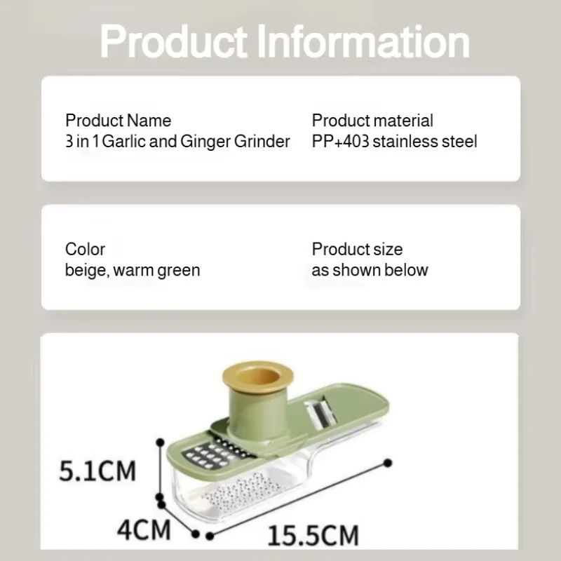 3in1 Multifunctional Garlic Grinder Home Kitchen Slicer Professional Ginger Grater AllinOne Prep 6