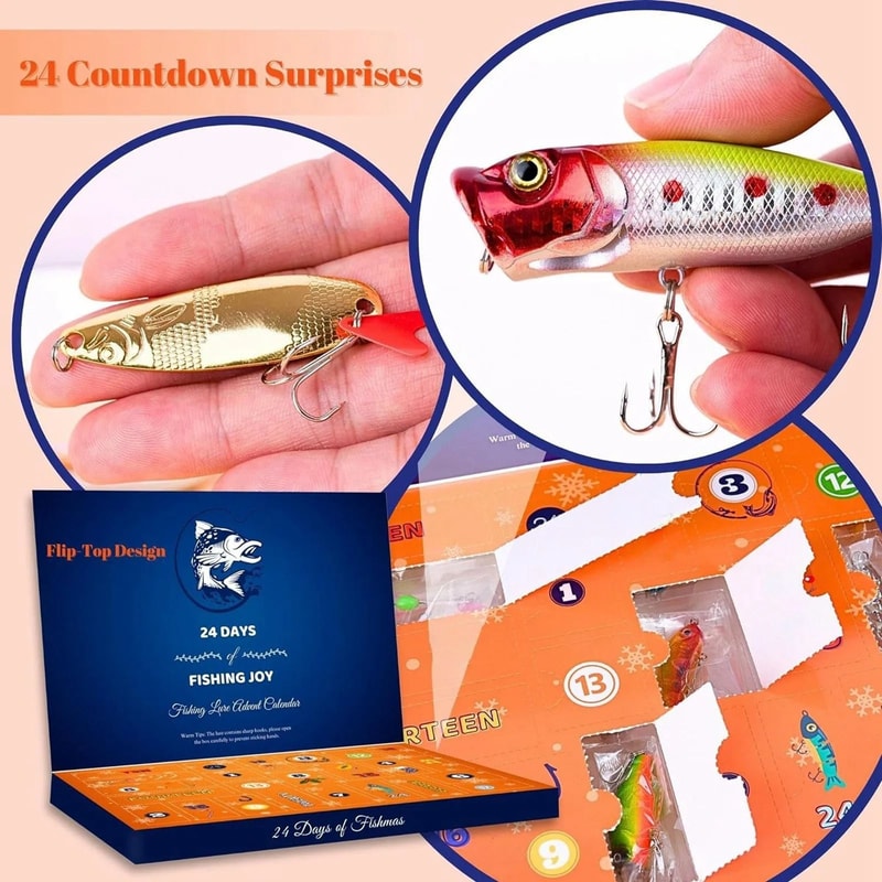 24Day Fishing Advent Calendar Christmas Surprise Countdown Set Professional Fishing Gear Mystery 5