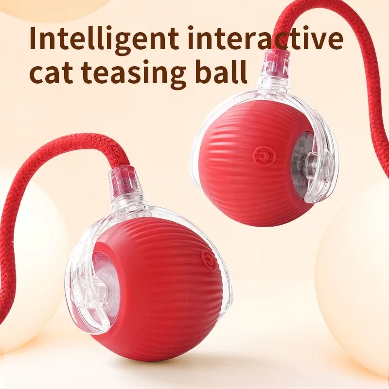 Smart Interactive Cat Ball Electric Rolling Silicone Toy With Long Tail Teaser USB Rechargeable P 2