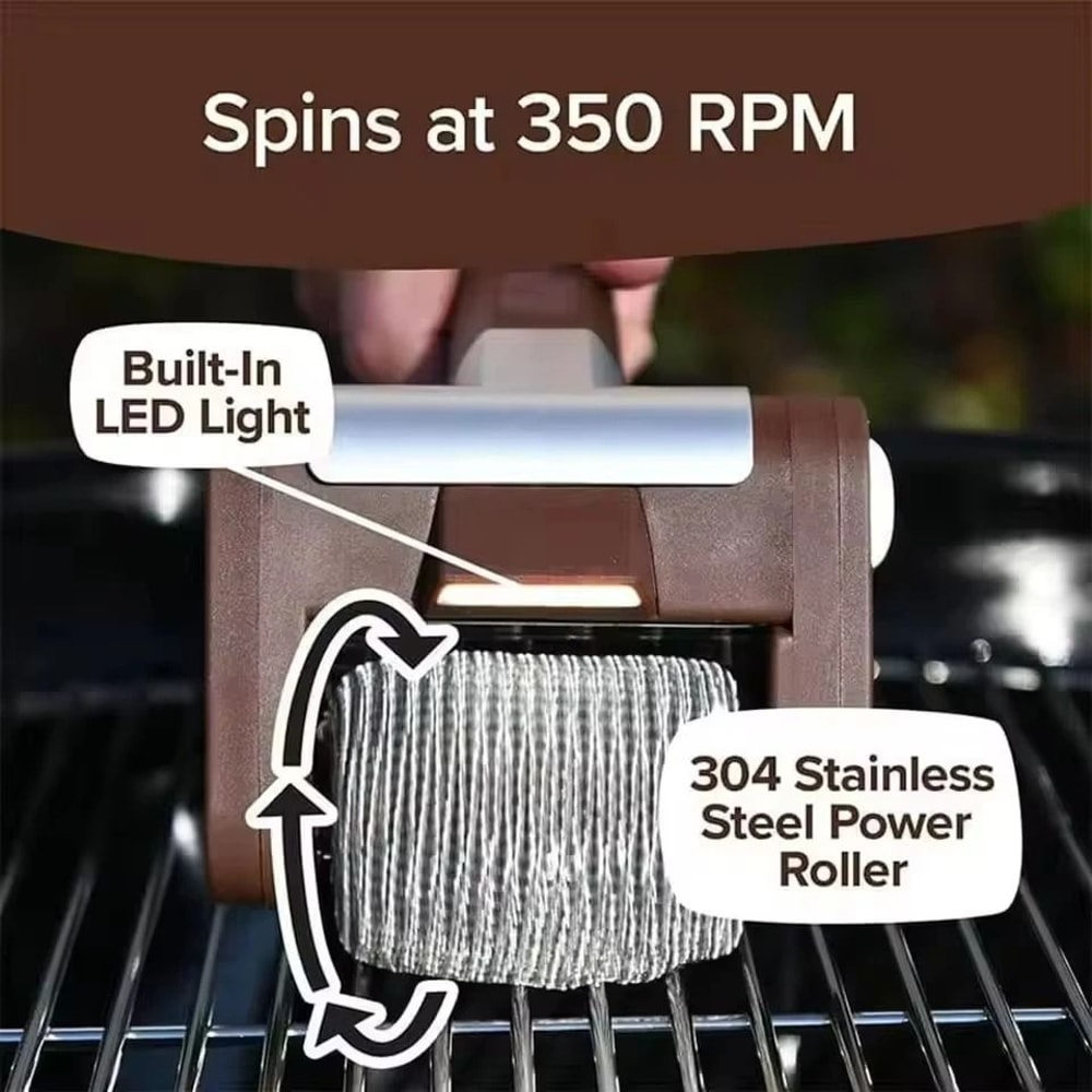 350RPM Electric Roller Grill Brush HighTorque Stainless Steel Cleaner Rechargeable Professional B 4