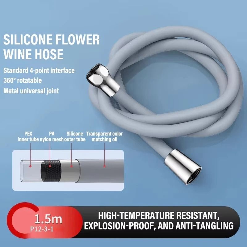 Flexible Silicone ExplosionProof Shower Hose AntiWinding HighPressure Tube Universal Bathroom Fau 12