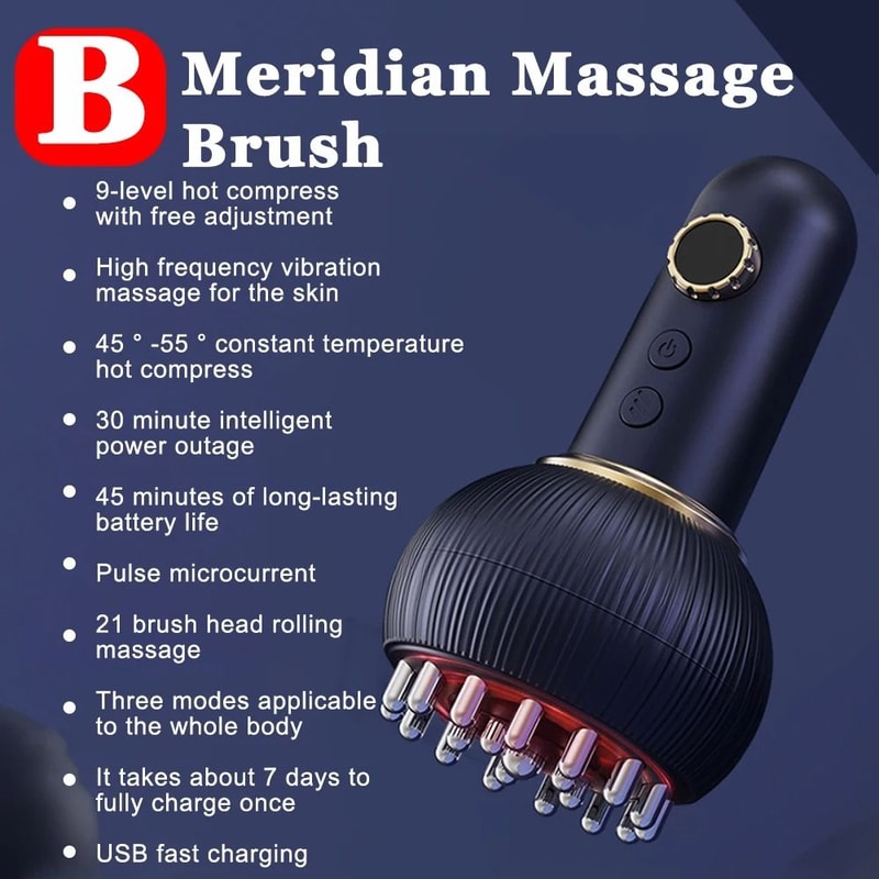 Electric EMS Meridian Massager Microcurrent Hot Compress Guasha Brush HighYield Detox Slimming 8