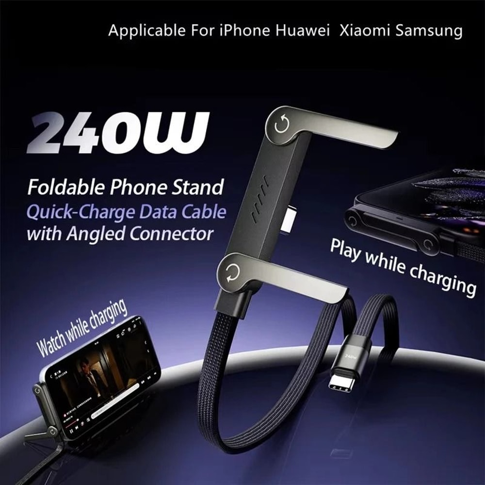 240W PD Foldable Phone Holder Cable 5 Ft Fast Charging Data Sync HighYield Desktop Interaction H 0