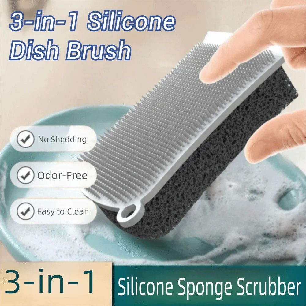3in1 Silicone Sponge Brush MultiSurface Pot Wiper Scraper HighYield Kitchen Sanitation Interacti 0