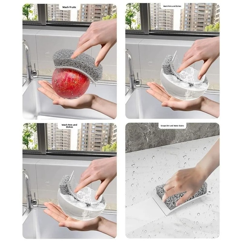 3in1 Silicone Sponge Brush MultiSurface Pot Wiper Scraper HighYield Kitchen Sanitation Interacti 4