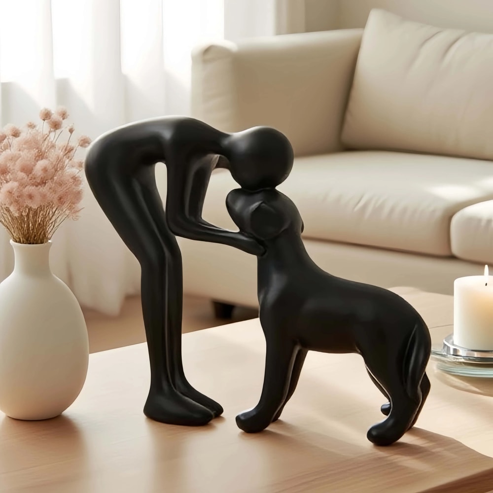 Eternal Bond Pet Owner Sculpture Minimalist HandPainted Home Decor 0