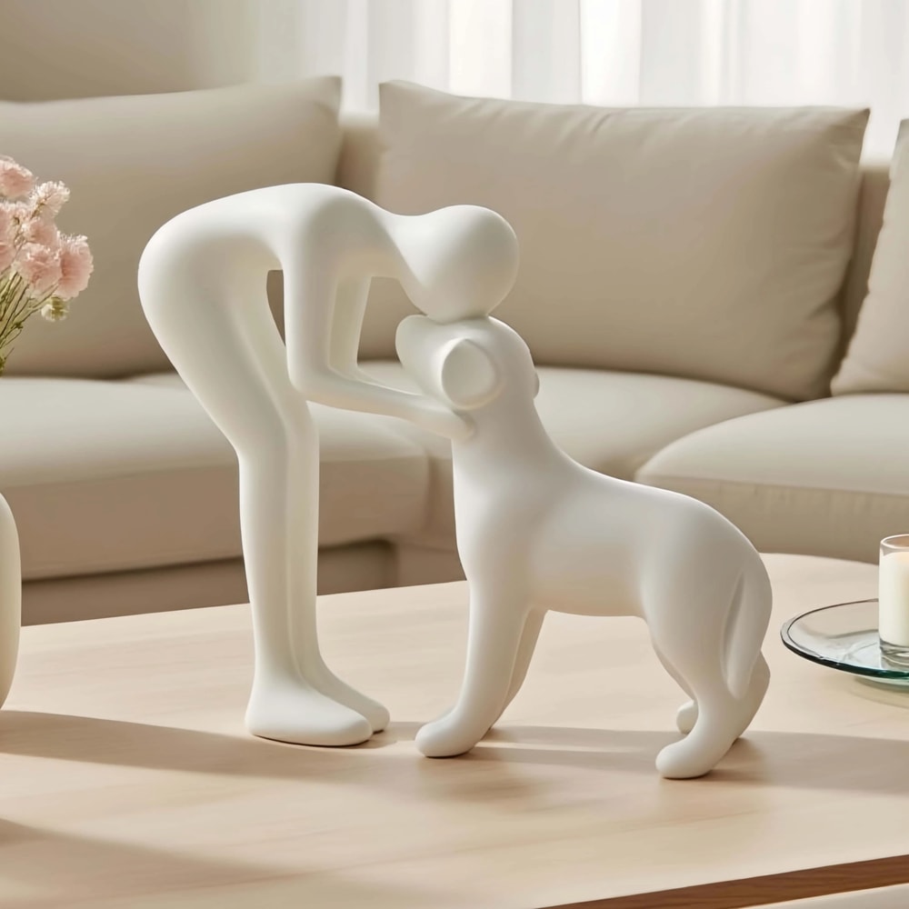 Eternal Bond Pet Owner Sculpture Minimalist HandPainted Home Decor 1