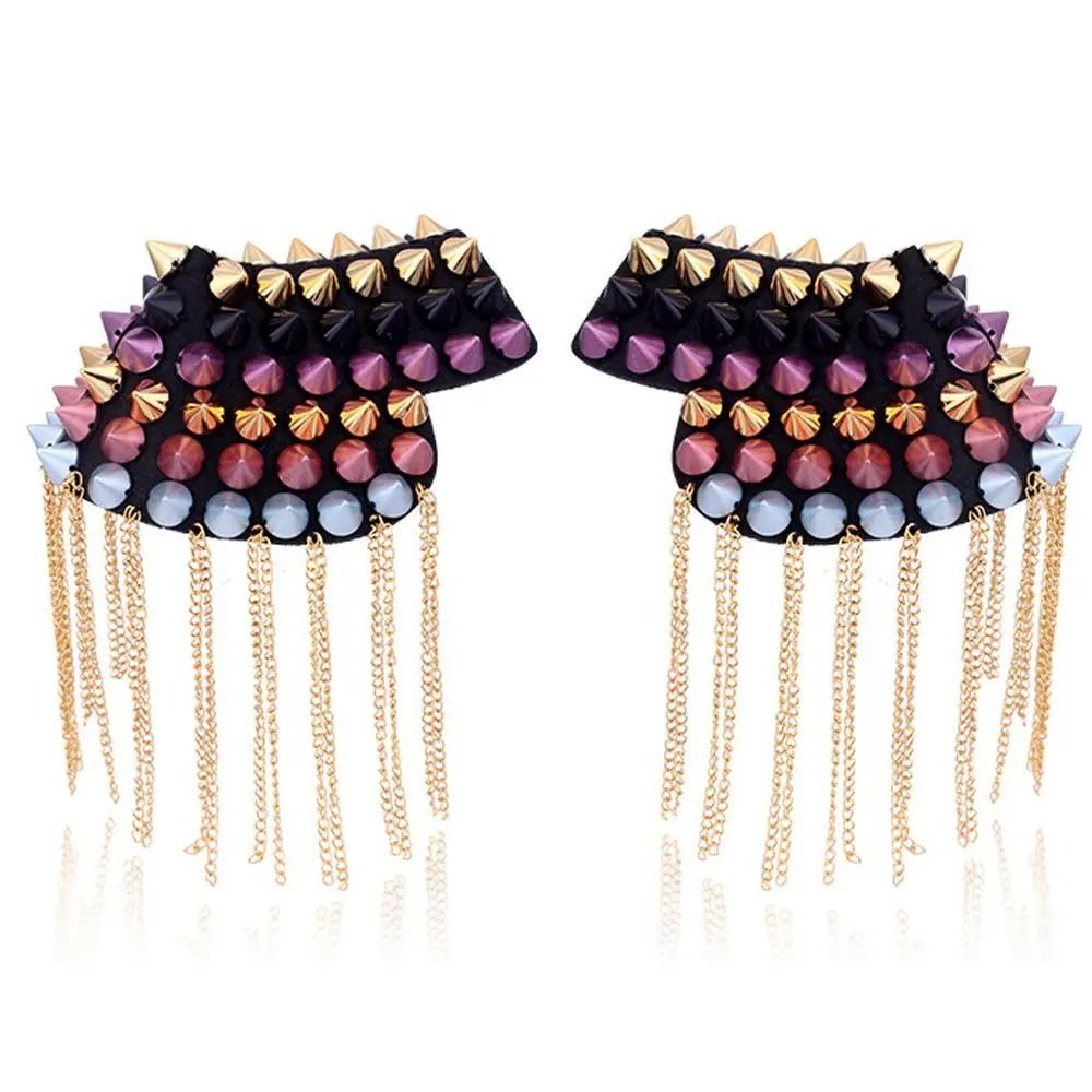 Punk Chain Tassel Epaulets Rivet Shoulder Pad Brooches HighYield Style Interaction Hub 9