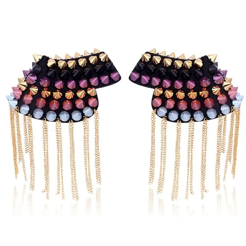 Punk Chain Tassel Epaulets Rivet Shoulder Pad Brooches HighYield Style Interaction Hub 9