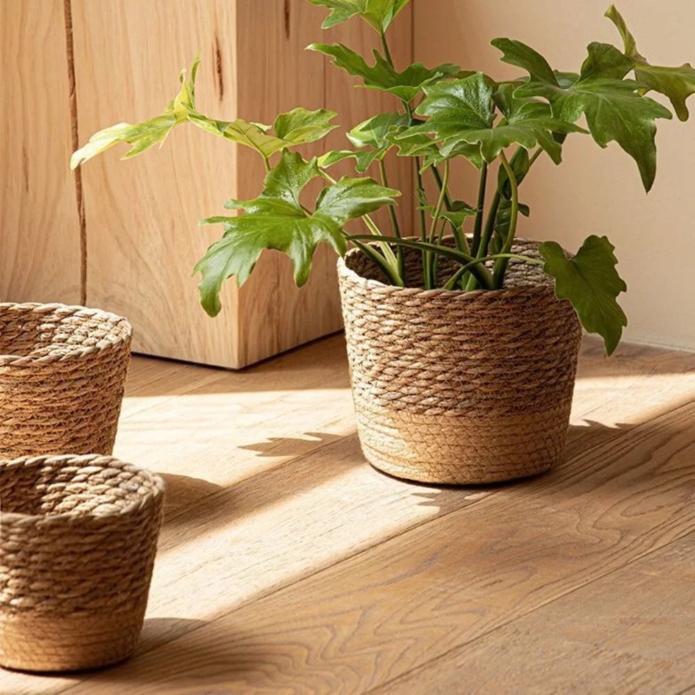 Straw Weaving Flower Pot Handmade Rattan Wicker Basket HighYield Botanical Interaction Hub 1
