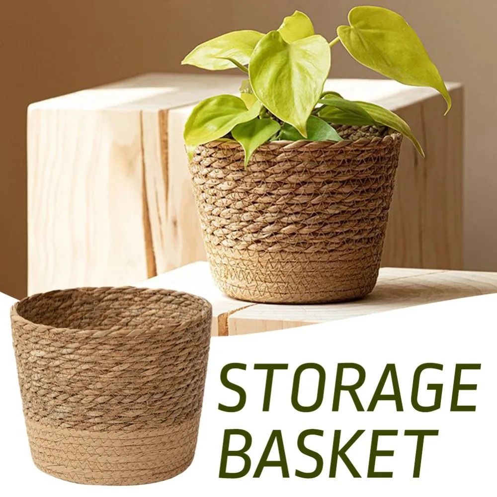 Straw Weaving Flower Pot Handmade Rattan Wicker Basket HighYield Botanical Interaction Hub 0