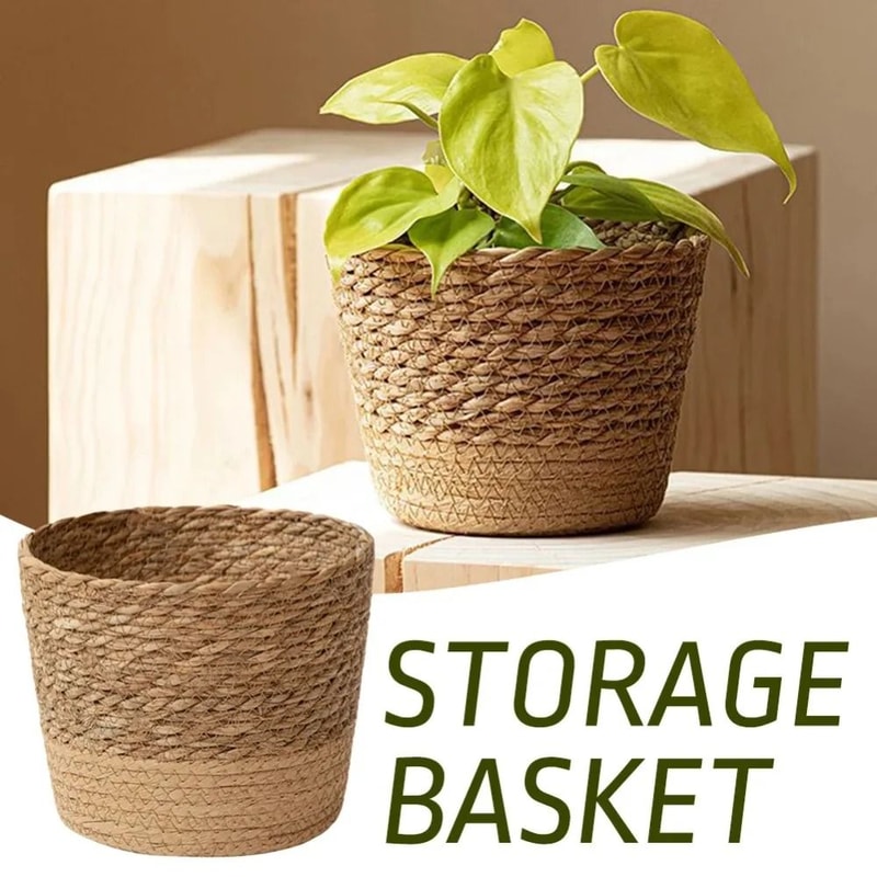 Straw Weaving Flower Pot Handmade Rattan Wicker Basket HighYield Botanical Interaction Hub 0