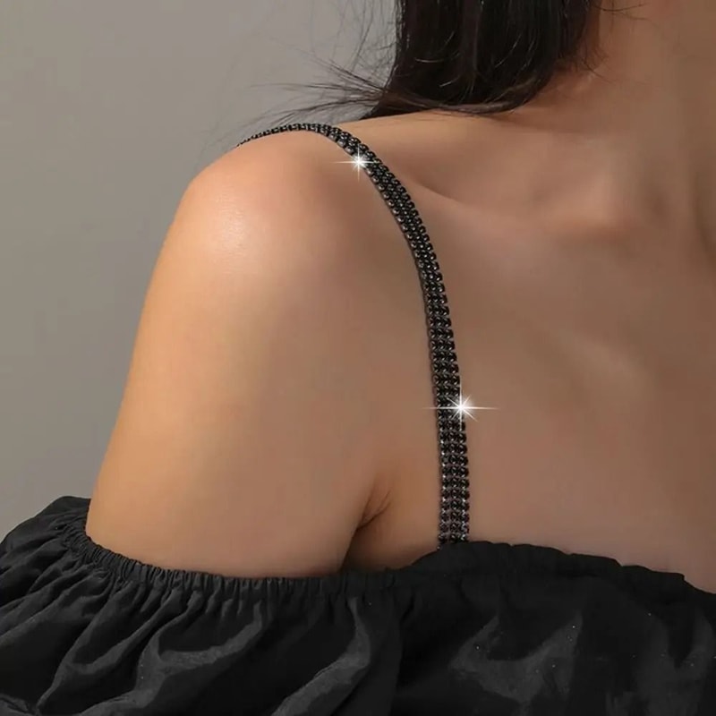 Rhinestone Bra Straps ThreeRow Adjustable Metal Underwear Straps HighYield Lingerie Interaction H 2