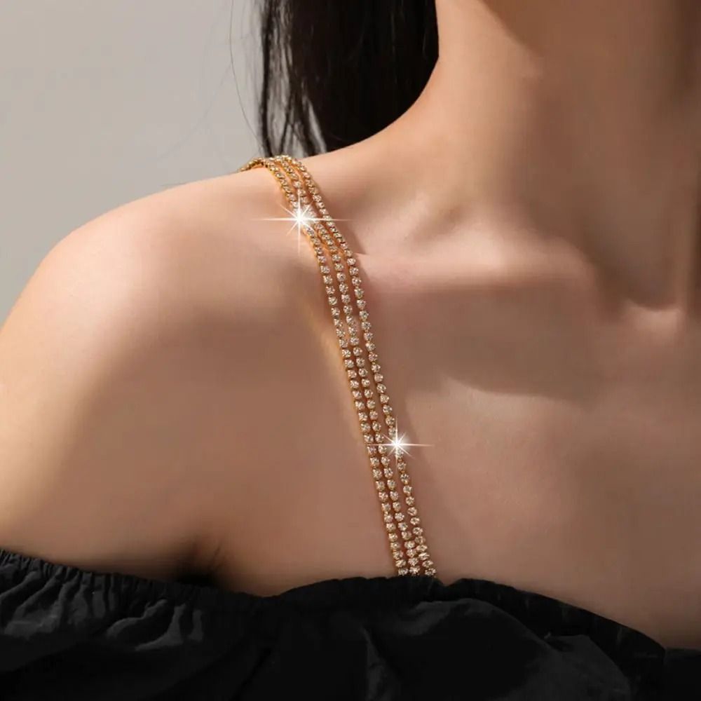 Rhinestone Bra Straps ThreeRow Adjustable Metal Underwear Straps HighYield Lingerie Interaction H 7